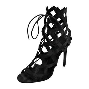 Caged Lace-Up High Heel Womens Booties